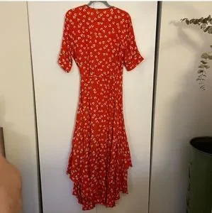 Ganni | Dresses | Ganni Red Floral Wrap Dress | Poshmark